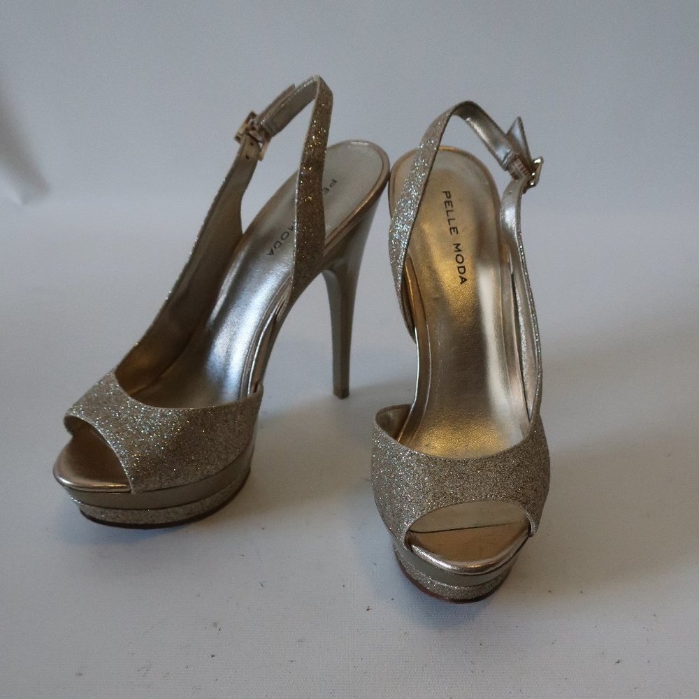 PELLE HOME GLITTER OPEN TOE PLATFORM PUMPS SHOES 7